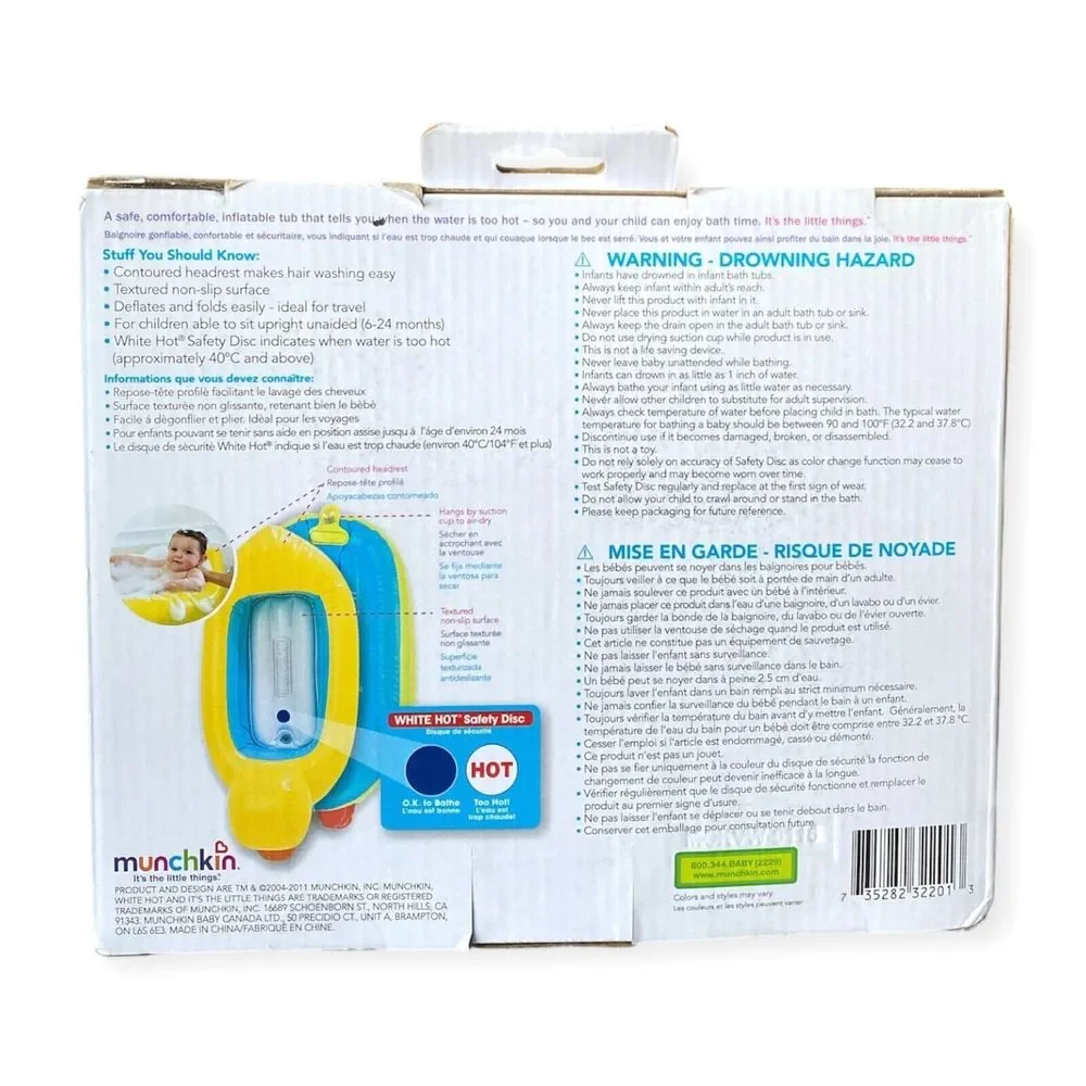 Inflatable Baby Bathtub Travel Tub Toddlers Portable Rubber Ducky MUNCHKIN NEW